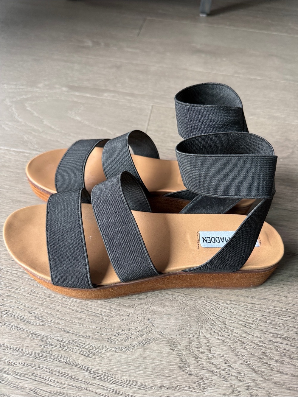 Steve Madden Black Elastic-Strap Wedge Sandals